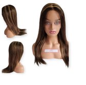 Frazimashop - Perruque brésilienne Remy pour femme 22 pouces 55 cm - couleur Highlight 4/27 - 100% hair humains raides 13x1T - perruque en dentelle