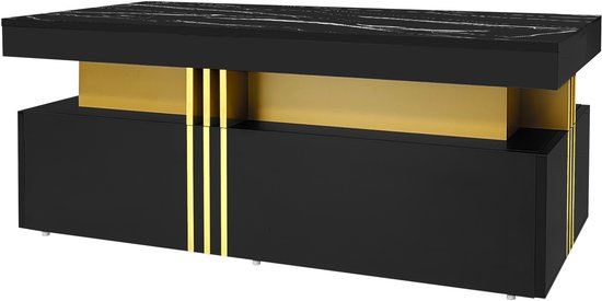 Sweiko Rechthoekige Salontafel - Hoogglans Tafelblad - 2 lades - 100x50x40cm - Zwart