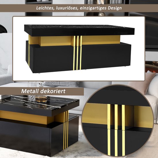 Sweiko Rechthoekige Salontafel - Hoogglans Tafelblad - 2 lades - 100x50x40cm - Zwart