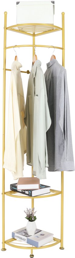 TIEOU Gouden kledingrek met plank, kledingrekken voor boetieks, Vrijstaand kledingrek voor hangende kleding, Kleine metalen kapstok Heavy Duty, Industriële kledingrek