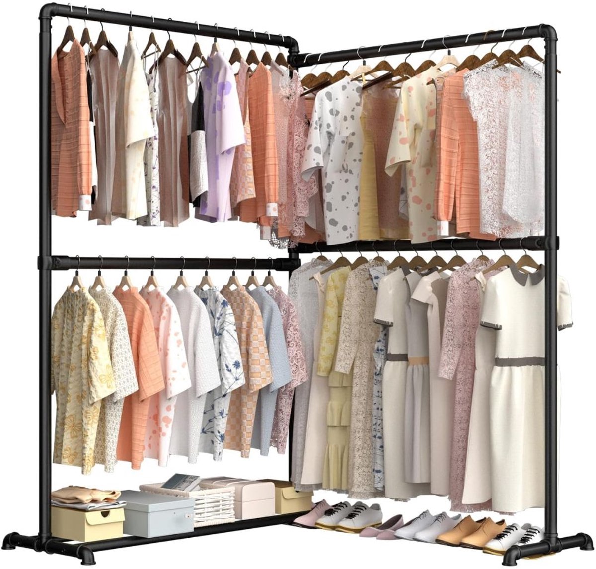 CRLYN® Garderoberek met Kapstok - Kledingrek - Kledingstang - Zwart