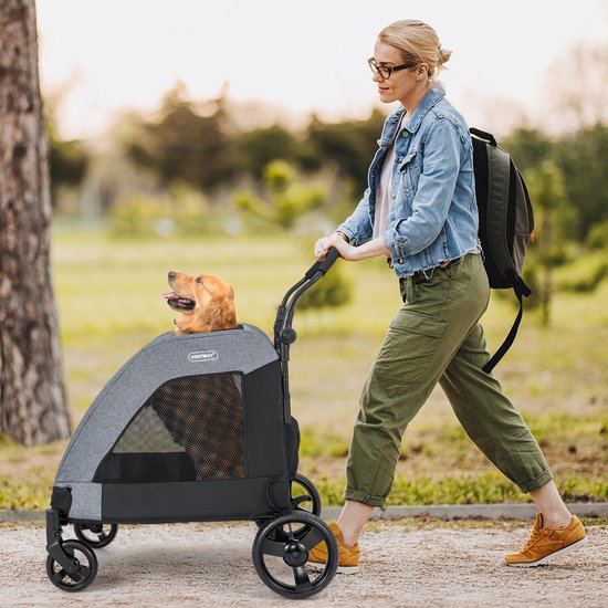 Trendmix Opvouwbare XXL Hondenbuggy Met Ademend Gaas En Opbergvakken Voor Honden En Katten Tot 60 Kg 67 X 98 X 88 Cm Grijs Trendmix Opvouwbare XXL Hondenbuggy Met Ademend Gaas En Opbergvakken Voor Honden En Katten Tot 60 Kg 67 X 98 X 88 Cm Grijs