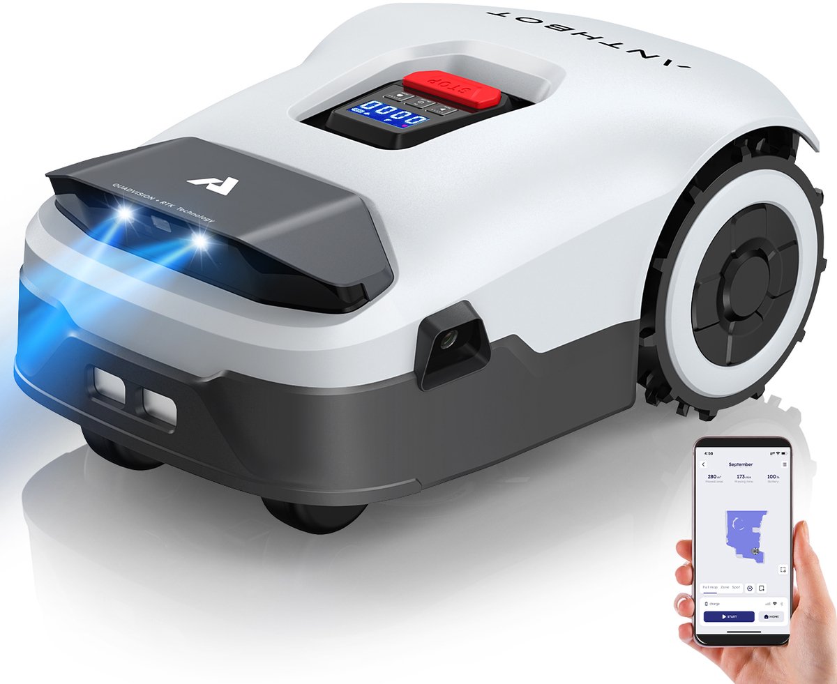 Anthbot Genie 3000 – Slimme Robotmaaier – Automatische Grasmaaier – Tuinmaaier – Maaier – Draadloos 4G/Bluetooth/WiFi – RTK GPS & 4 Camera’s – Obstakeldetectie – App- en Handbediening – IPX6-waterdicht – Stil – Tot 3000 m² – Multi-zone