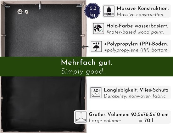 WONDERMAKE® Grand garage design pour robot tondeuse à gazon XXL universel avec évacuation de l'eau, jardinière en bois, auvent pour robot tondeuse à gazon, abri pour robot tondeuse à gazon, toit plat, 78,5 x 96 x 57 cm, gris anthracite blanc