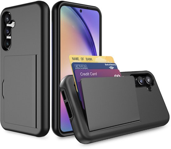 Smartphonica Telefoonhoesje Geschikt voor Samsung Galaxy A54 sterk TPU met pasjeshouder - TPU strong case with card slot - Zwart geschikt voor Samsung Galaxy A54 5G