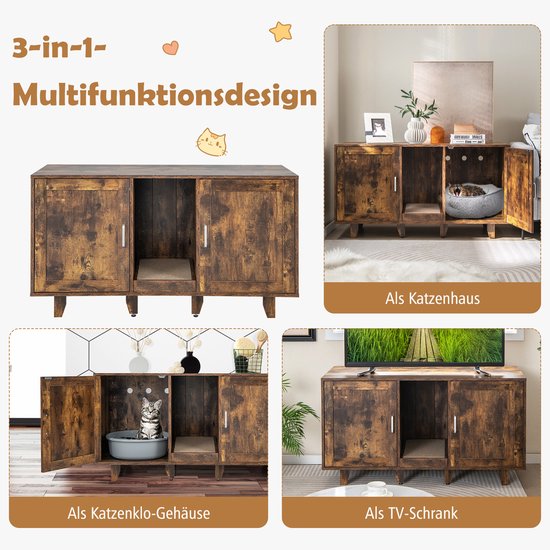 COSTWAY Kattenkast voor kattentoilet, kattenbakkast met 2 laden, 2 deuren & ingang & open vakken, kattenhuis kattencommode bijzettafel, kattenmeubel binnen, modern, 80 x 51 x 78 cm, wit