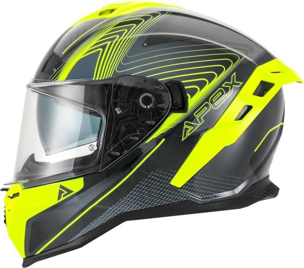 APEX FI200 Madrid Zwart Grijs Geel Integraalhelm - Maat XL - Helm Motorhelm