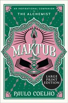 Boekomslag van Maktub van Paulo Coelho, een inspirerende gids voor De Alchemist, met een kaars op een kandelaar boven een open boek.