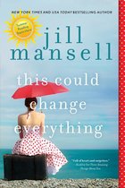 Boekcover met vrouw in rood-wit gestipte jurk en parasol, met de tekst "this could change everything".