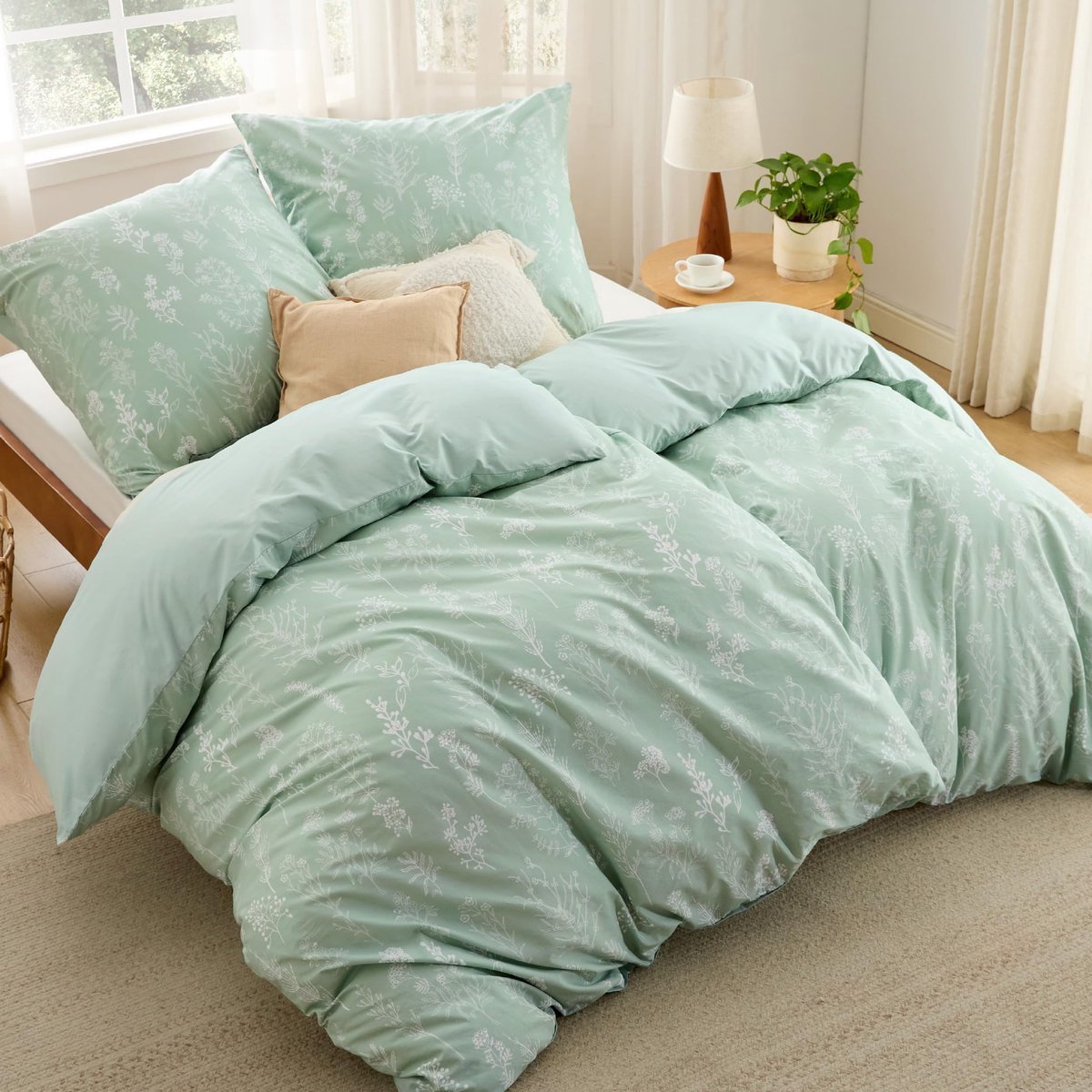 Unyqoos Comfortabel en Ademend Katoenen Beddengoedset met Bloemenmotief voor Optimale Nachtrust groen, bloemen