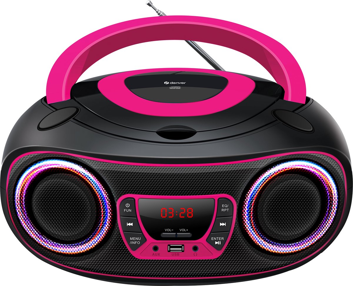 Denver TCL-212BT / Draagbare Boombox / FM Radio / CD-Speler / AUX aansluiting /  Roze