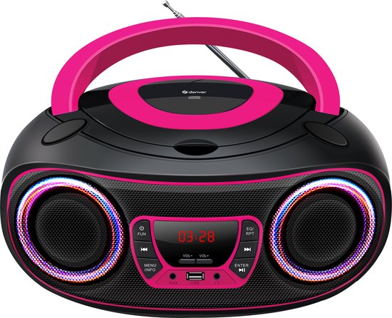 Denver Draagbare Radio CD Speler Kinderen - Bluetooth - Lichteffecten - Boombox - AUX - FM - TCL212BT - Roze