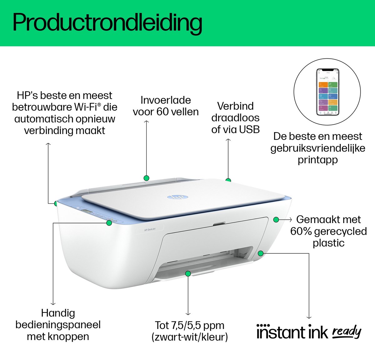 HP DeskJet 2822e - All-in-One Printer - Geschikt voor Instant Ink - Blue Breeze — afbeelding 7