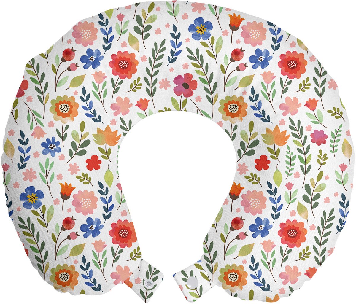 New Bed Aquarel Wildbloemen Illustratie Reisneckkussen Memory Foam voor Vliegtuig en Auto, 30cm x 30cm