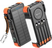 Siltcon® Solar Powerbank 20000 mAh - Powerbank Zonneenergie - Powerbank - Noodpakket - Draadloze Powerbank 15W - 22.5W Snellader - LED Indicatie - Zaklamp - Universeel - USB-A/USB-C - 4x Ingebouwde kabels