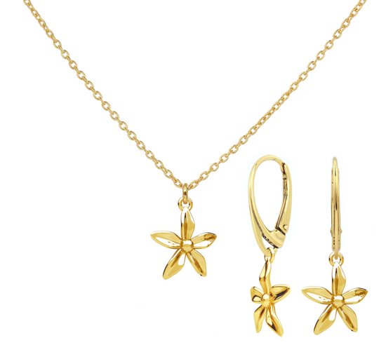 ARLIZI 2391 Sieradenset bloem hanger - verguld - ketting oorbellen