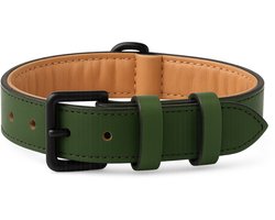 Brute Strength - Luxe leren halsband hond - Donker groen - L - (46 - 53 cm) x 3,5cm - honden halsband - hondenhalsband - halsband hond leer