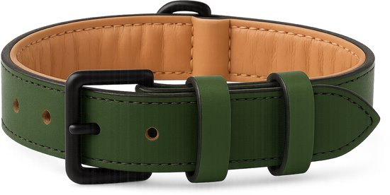 Brute Strength - Luxe leren halsband hond - Donker groen - L - (46 - 53 cm) x 3,5cm