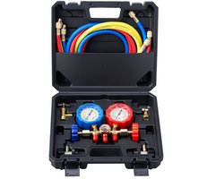 3-weg AC-diagnose manometerset voor koelmiddelen R134A, R22, R12, R502, AC manometerset met 1,52 m lange slangen, koppelingen, kan aftakking voor onderhoud aan auto-airconditioningsystemen