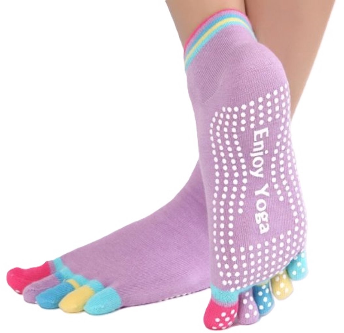 Yoga Sokken Full Toe I Volle Teen Yoga Sok I Met Anti Slip Onderkant I Antislip Sokken I Pilates Sokken I Maat 36-40 I Paars Met Kleurrijke Tenen