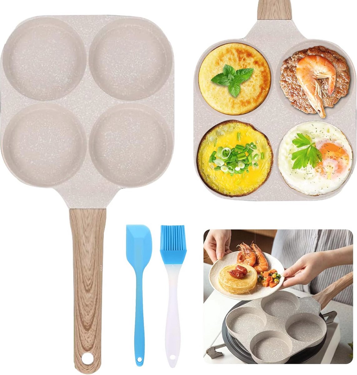 Multifunctionele Pannenkoekenpan met 4 Gaten - Antiaanbak en Geschikt voor Inductie