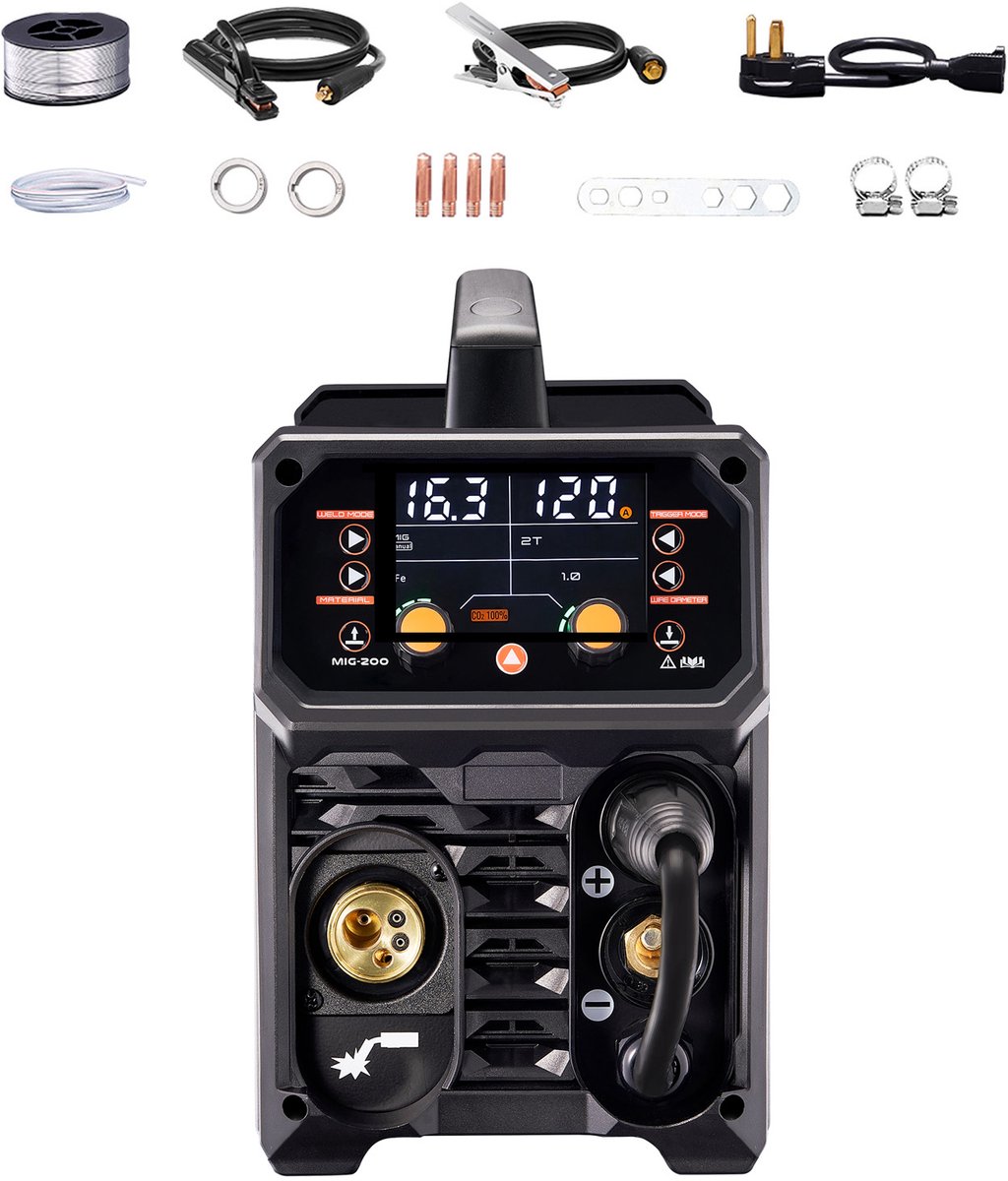 Pro MIG Lasapparaat – 200 Ampère – Geavanceerde 5-in-1 synergische lasoplossing met MIG Pulse, Gas-MIG, Flux Core MIG, Elektrode en Lift-TIG – foto 2