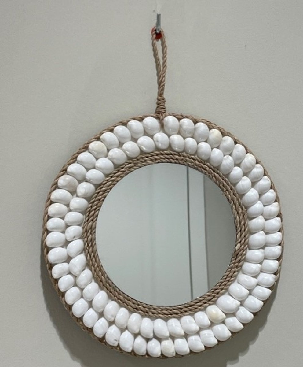 Spiegel schelpjes wit Tianna 20 cm dia