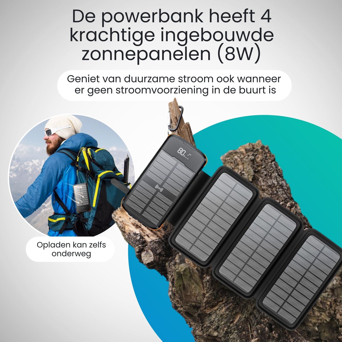 Siltcon® Solar Powerbank 30000 mAh Zwart 22.5W Snellader - afbeelding 3