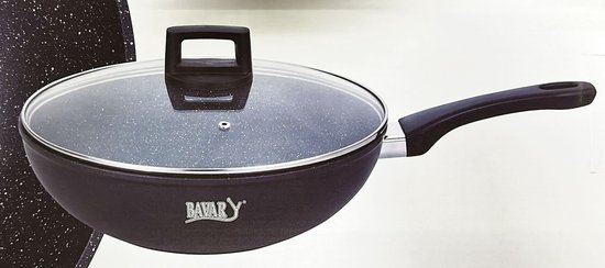 Wok Bavary ® - Ø 30 cm - Revêtement antiadhésif - Induction - Avec couvercle - Tous feux - Zwart