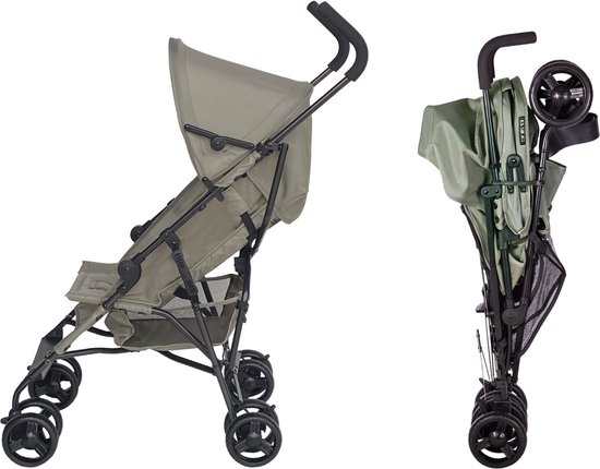 Cabino Buggy Plooibuggy – Lichtgewicht en Makkelijk Inklapbaar Wandelwagen met Meerdere Verstelbare Standen Rugleuning (Vanaf 6 Maanden Tot 22 kg) Met grote Boodschappenmand - Groen
