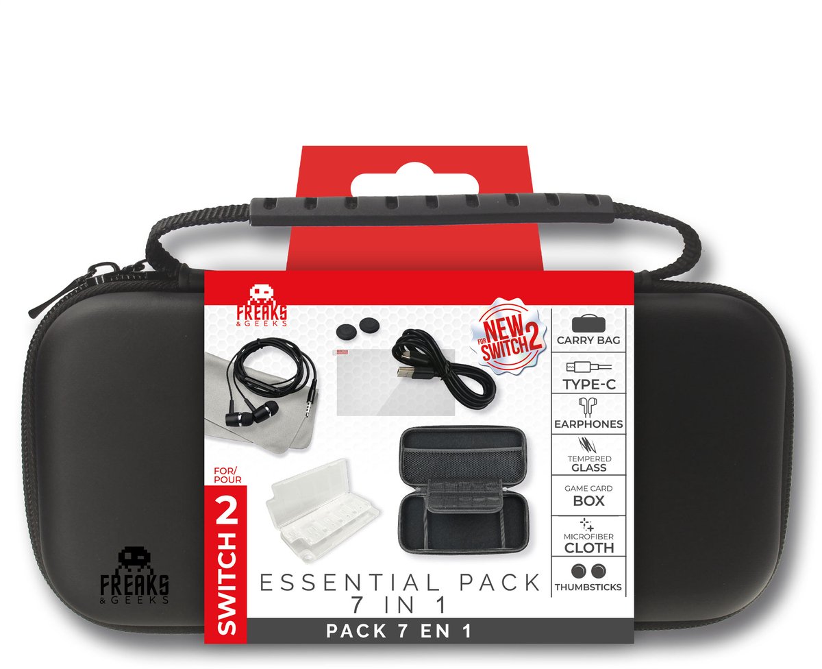 Freaks and Geeks - 7-in-1 Accessoire Set voor Nintendo Switch 2 - Hoes, Beschermglas, Koptelefoon