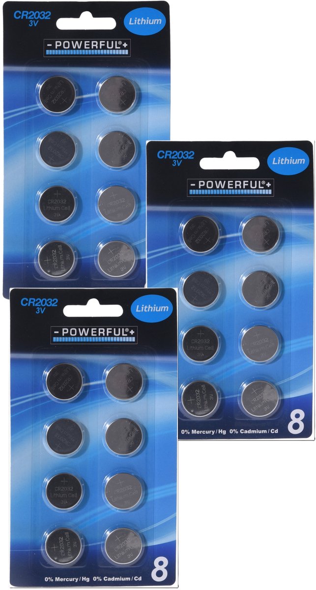 Powerful knoopcel batterijen - CR2032 - 24x stuks - rekenmachine - horloge - afstandsbediening