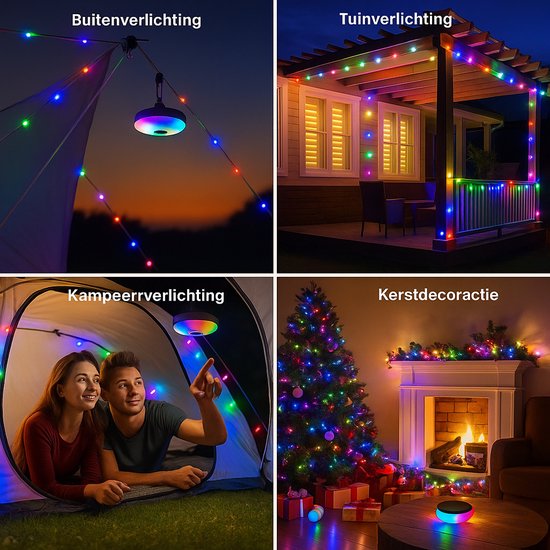 Best Active Camping Lichtsnoer Met Appbediening - 7 Meter - IPX4 Waterdicht - Oprolbaar - Oplaadbaar - RGB Multi-Kleur - Verlichting Buiten Slinger - Lampjes - Kampeerlamp - Tentlamp - Campinglamp - Tuinlamp - Tuinverlichting — afbeelding 3