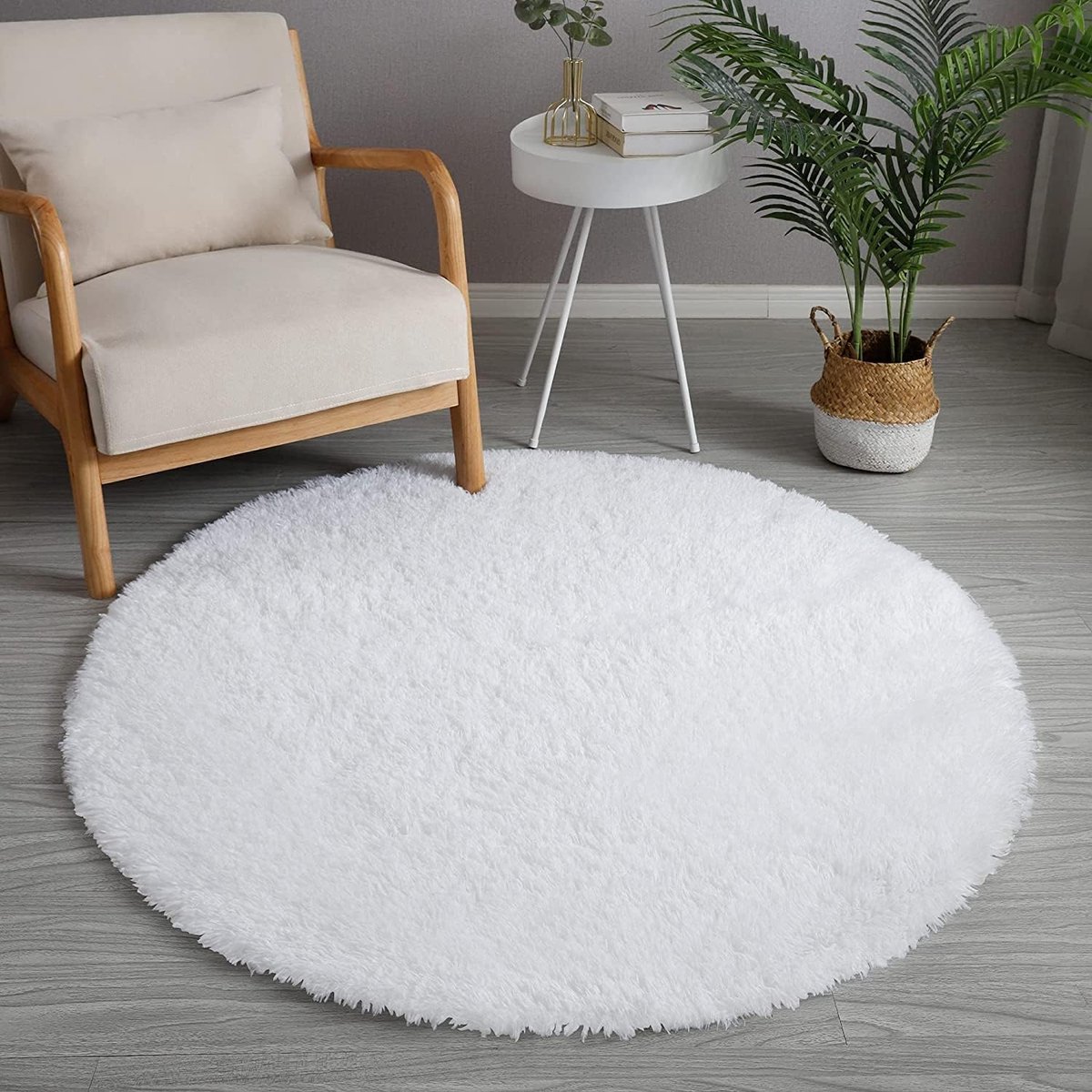Rond Vloerkleed Shaggy Pluizig Tapijt Antislip Tapijt Tapijten Woonkamer Tapijt Fluffy Wasbaar Indoor Vloermat Voor Slaapkamer Vloer Sofa Woonkamer,Beige,160 * 160cm