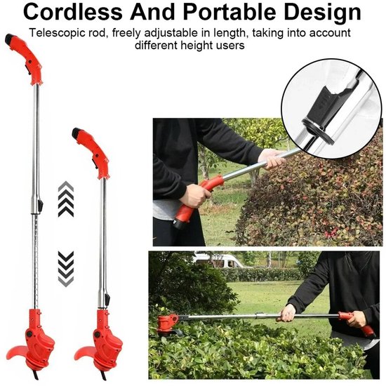 Mila Shop Grastrimmer - Grasschaar - Grasmaaier elektrisch - 2 accu's en lader - Bostrimmer - Kantmaaier - Draadloos - Rood — afbeelding 3