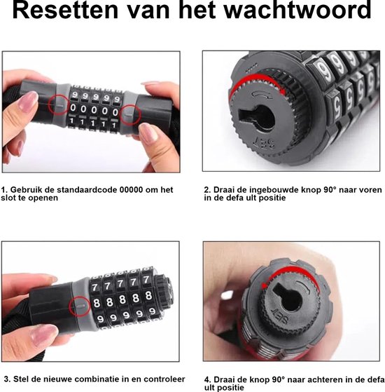 Antivol à Code Pour Vélo, Scooter, Trottinette – Chaîne Acier 2.6x1000mm – Protection Antivol, Résistant Aux Intempéries