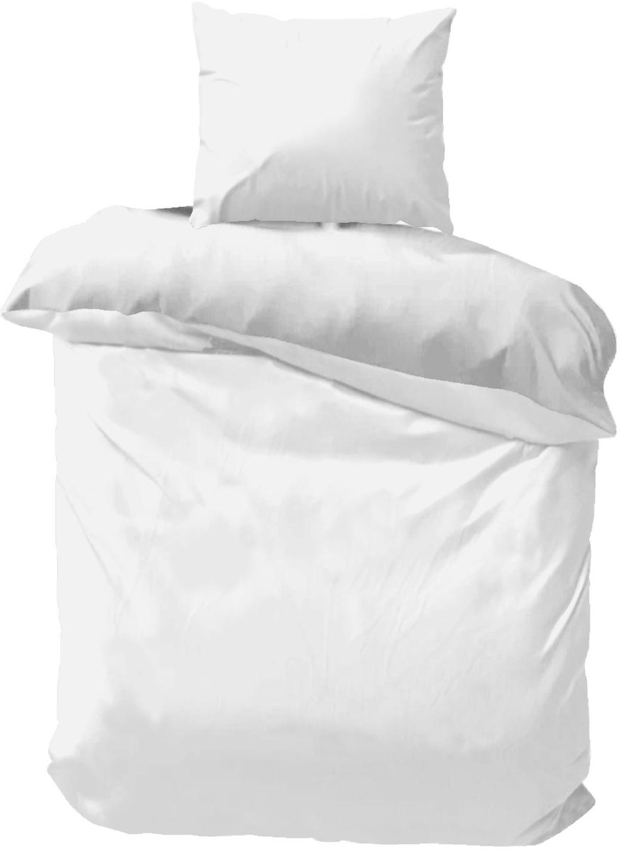 SweetSleeping Dekbedovertrek Effen - Modern - 140 x 220cm + 1 kussensloop 60x70cm - Wit - 100% Zijdezacht Micropercal - Strijkvrij - Krimpvrij