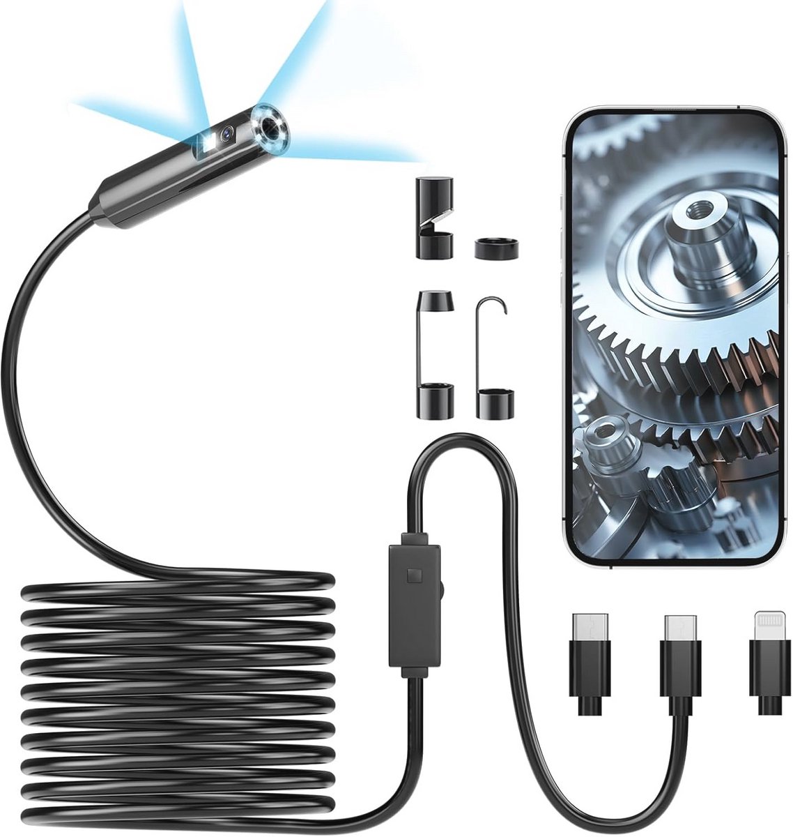 Inspectiecamera met 1920p HD, 8 LED-lampen en 3 meter halfstijve kabel voor Droid en IOS