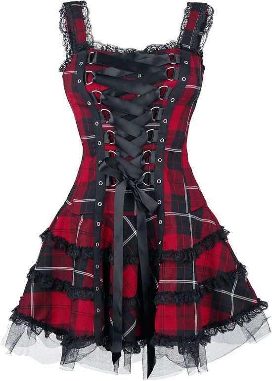 Hell Bunny Harley Tartan Dress Korte jurk rood-zwart S Dames