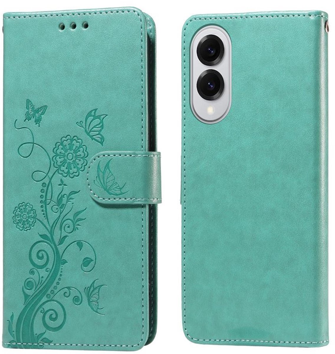 Mobigear Telefoonhoesje geschikt voor Samsung Galaxy S25 Edge Hoesje | Mobigear Flowers Bookcase Portemonnee | Pasjeshouder voor 3 Pasjes | Telefoonhoesje voor Pinpas / OV Kaart / Rijbewijs - Groen