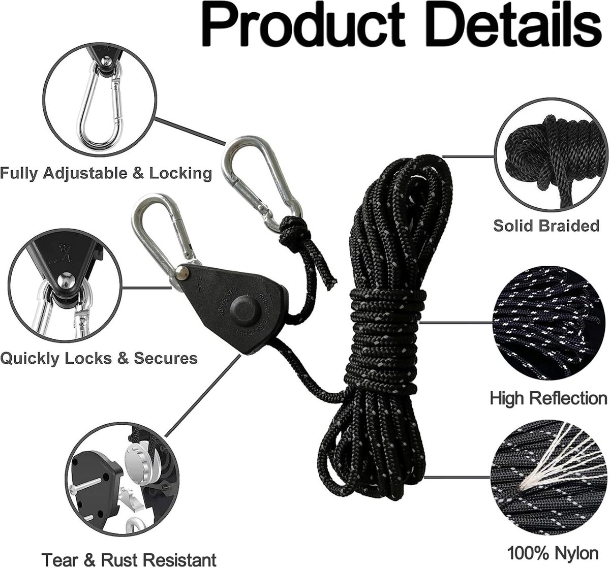 TRIWONDER Lot De 8 Haubans Réfléchissants En Nylon Avec Réglage De