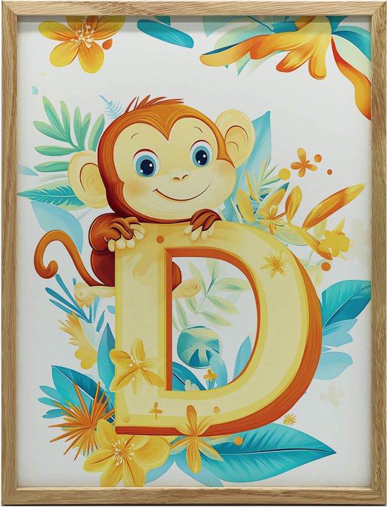 Muurposter Lachende Aap Met De Letter D Zonder Lijst 70X100 | bol