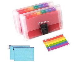 Set van 2 mini-documenthoezen, Teczka do przechowywania A6-documentmap, 13 compartimenten, uitbreidbare documententas, uitbreidbare map met indexkaarten, draagbare mappen voor school, thuis, kantoor, reizen