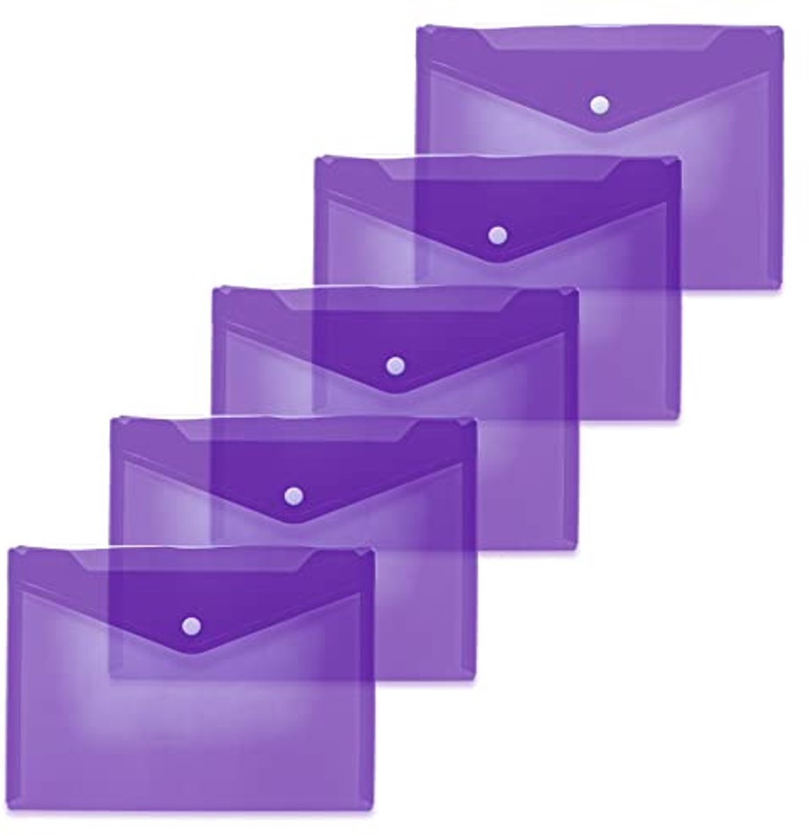 HERMA 20061 documenthoezen A5 transparant violetpaars, 5 stuks, kleine zichtbare zakken enveloppen met drukknopen, plastic enveloppen voor school, universiteit, kantoor, reizen