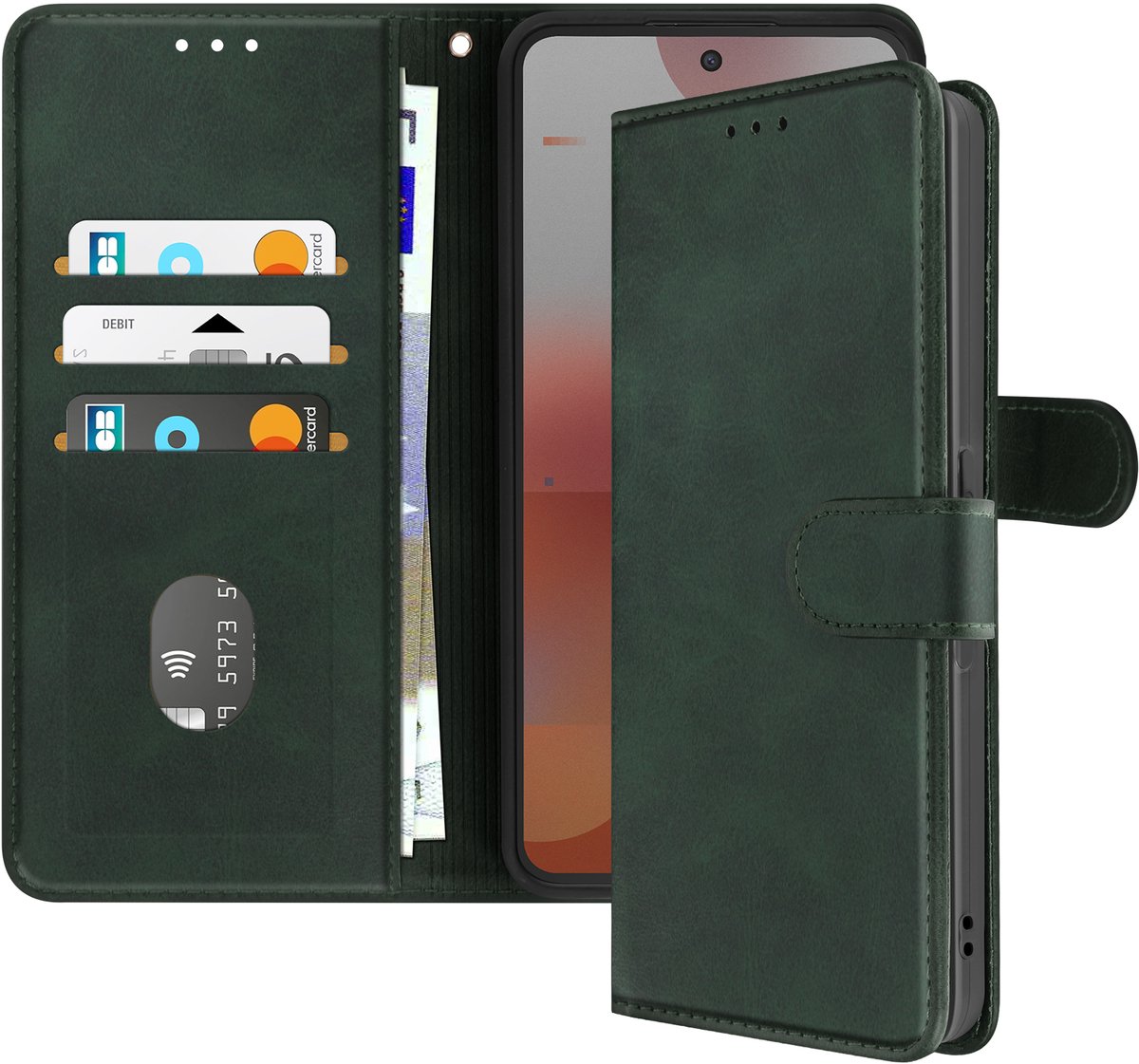 Avizar Hoesje Geschikt voor Nothing Phone 3a Pro Clapet Wallet Stand, Donkergroen