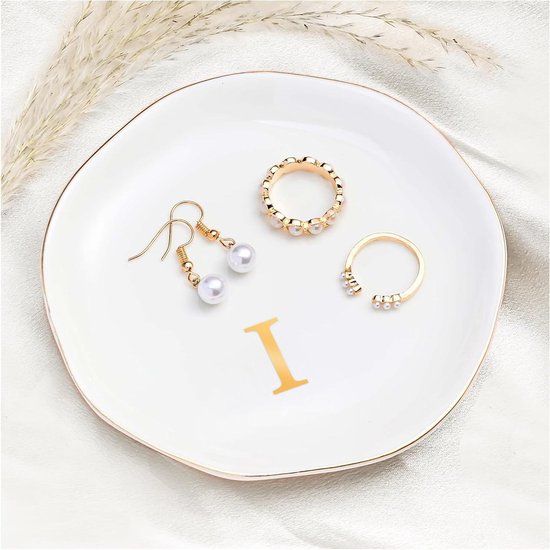 Binoster 2 stuks keramische sieraden schaal sieraad sleutel lade, ring schotel houder lade nachtkastje decor voor tafel kamer decor SM (4,3 In, Wit, Groen