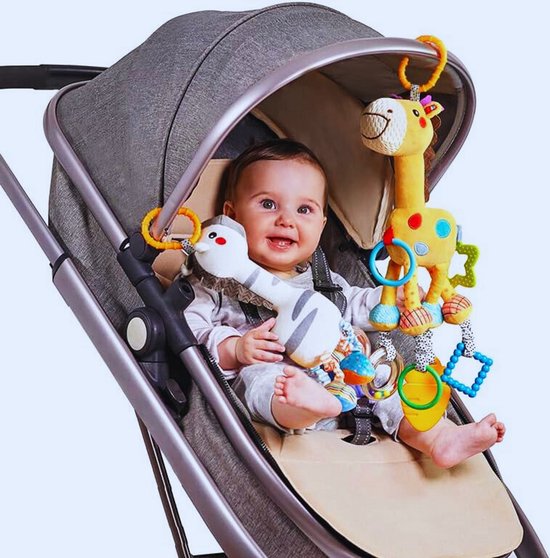 Foto: 2 pack hangend speelgoed voor kinderwagen en autostoel pluche dier windgong activiteit speelgoed voor pasgeborenen 0 12 maanden perfect verjaardagscadeau voor jongens en meisjes
