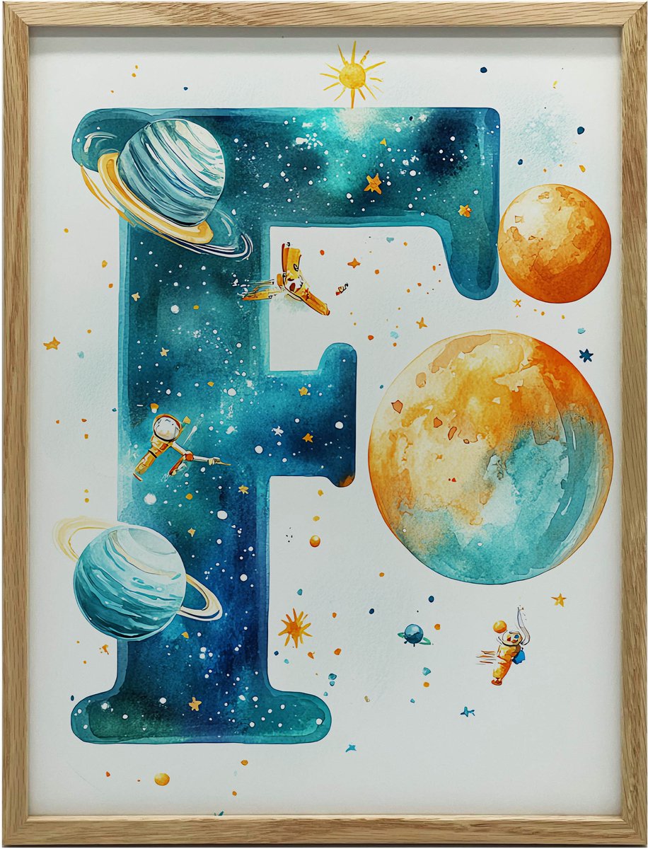 Lijst Muurposter Letter F In Ruimte Zwart 50X70 Cm