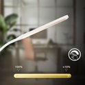 Close-up van de lampkop met dimindicator die variërende lichtintensiteit van 10% tot 100% toont.