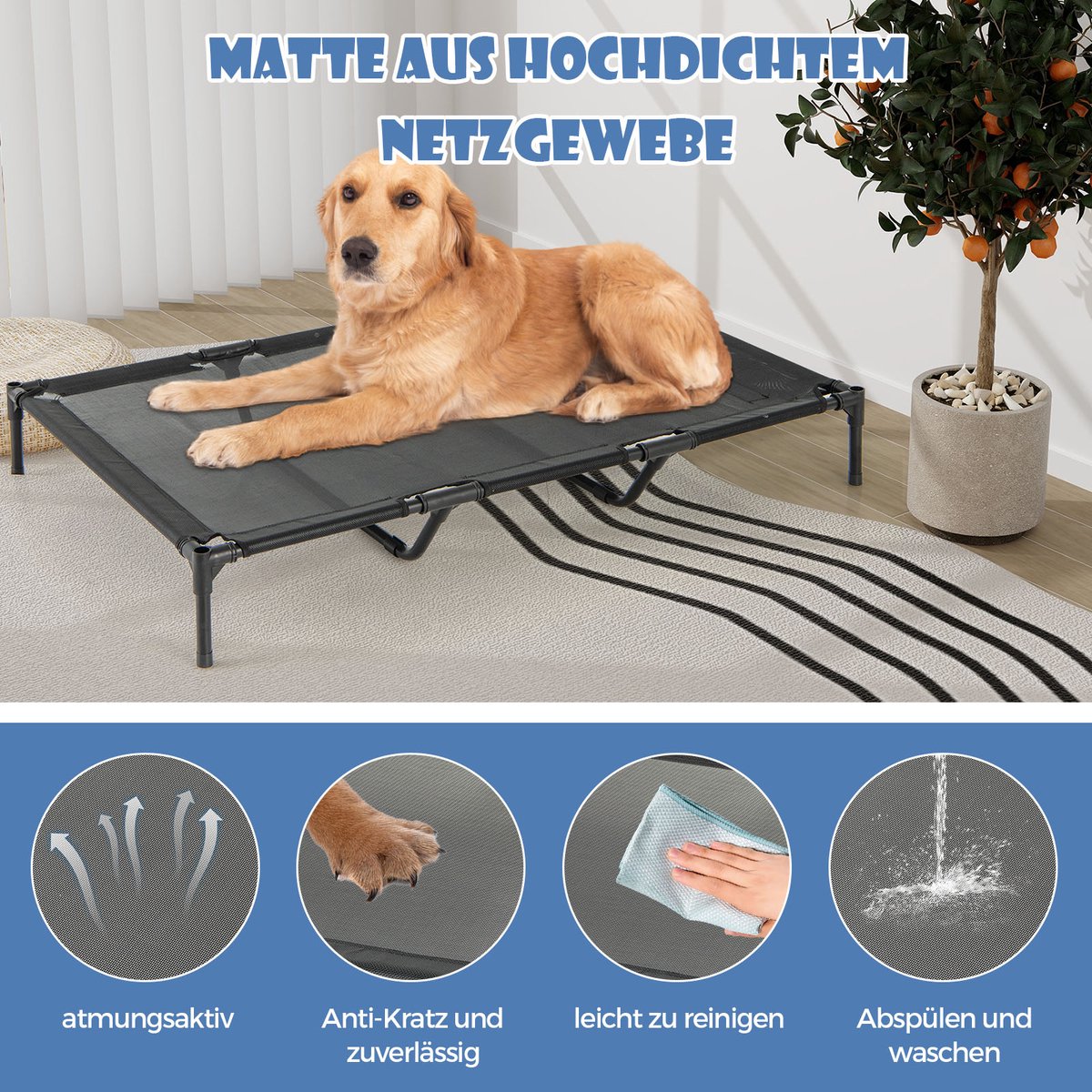 Hondenbed Outdoor met zonnedak | Maat M | Zwart - HandelsOnderneming
